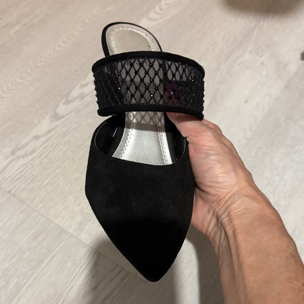 Impo Black Pointed Mesh Strap Mules - Picture 2 of 4